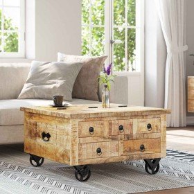 Mesa de centro de madera de mango rugosa 70x70x40 cm en Mesas de centro | Comprar online en Foru.es