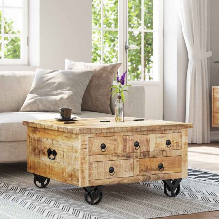 Mesa de centro de madera de mango rugosa 70x70x40 cm en Mesas de centro | Comprar online en Foru.es