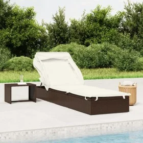 Tumbona con toldo plegable ratán sintético marrón 213x63x97cm de vidaXL, Tumbonas - Ref: Foro24-319637, Precio: 181,43 €, Des...