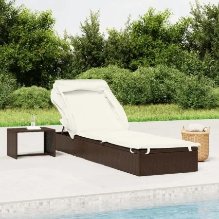 Tumbona con toldo plegable ratán sintético marrón 213x63x97cm de vidaXL, Tumbonas - Ref: Foro24-319637, Precio: 181,43 €, Des...