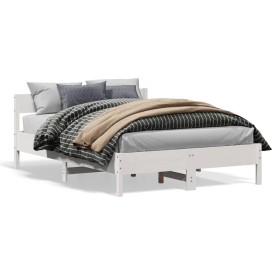Estructura de cama con cabecero madera pino blanco 135x190 cm de vidaXL, Camas y somieres - Ref: Foro24-842771, Precio: 119,5...