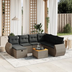 Set de sofás de jardín 8 pzas y cojines ratán sintético gris de vidaXL, Conjuntos de jardín - Ref: Foro24-3265078, Precio: 48...