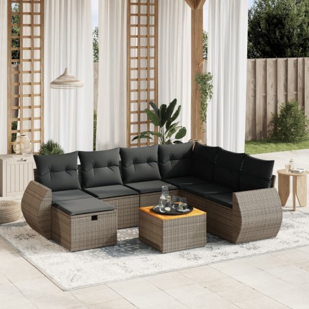 Set de sofás de jardín 8 pzas y cojines ratán sintético gris de vidaXL, Conjuntos de jardín - Ref: Foro24-3265078, Precio: 48...