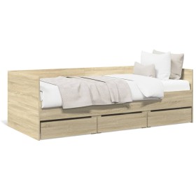 Tumbona con cajones madera ingeniería roble Sonoma 90x200 cm de vidaXL, Camas y somieres - Ref: Foro24-3280820, Precio: 197,3...