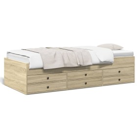 Tumbona con cajones madera ingeniería roble Sonoma 90x190 cm de vidaXL, Camas y somieres - Ref: Foro24-3280883, Precio: 165,6...