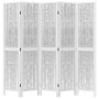 Biombo separador de 5 paneles madera maciza Paulownia blanco de vidaXL, Divisores de ambientes - Ref: Foro24-358678, Precio: ...