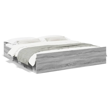Cama con cajones madera ingeniería gris Sonoma 180x200 cm de vidaXL, Camas y somieres - Ref: Foro24-3280277, Precio: 164,89 €...