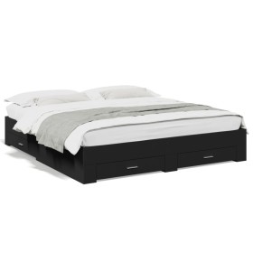 Estructura cama con cajones madera ingeniería negra 180x200 cm de vidaXL, Camas y somieres - Ref: Foro24-3280364, Precio: 186...
