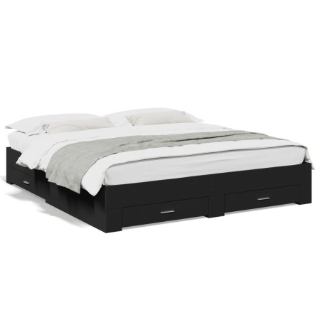 Estructura cama con cajones madera ingeniería negra 180x200 cm de vidaXL, Camas y somieres - Ref: Foro24-3280364, Precio: 186...
