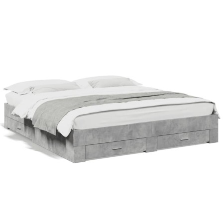 Cama con cajones madera ingeniería gris hormigón 180x200 cm de vidaXL, Camas y somieres - Ref: Foro24-3280366, Precio: 210,98...