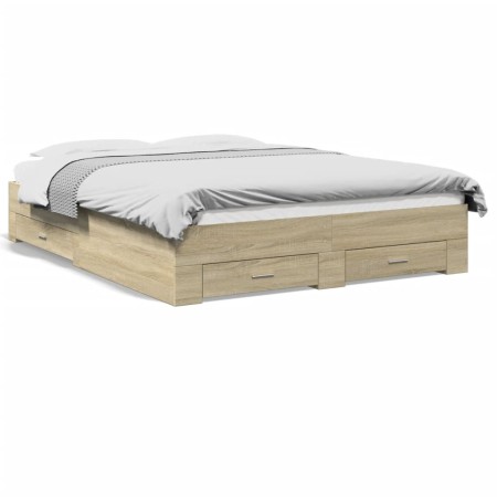 Cama con cajones madera ingeniería roble Sonoma 150x200 cm de vidaXL, Camas y somieres - Ref: Foro24-3280379, Precio: 196,27 ...