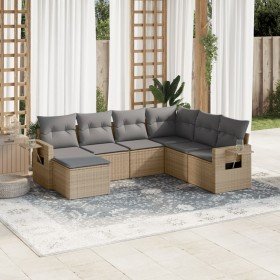 Set sofás de jardín 7 piezas y cojines ratán sintético beige en Conjuntos de jardín | Comprar online en Foru.es