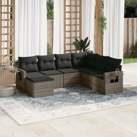 Set de sofás de jardín 7 piezas con cojines ratán PE gris en Conjuntos de jardín | Comprar online en Foru.es
