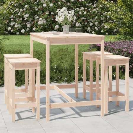 Set de mesa y taburetes altos jardín 5 pzas madera maciza pino de vidaXL, Conjuntos de jardín - Ref: Foro24-3154745, Precio: ...