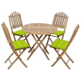Set de comedor de jardín plegable 5 piezas con cojines bambú de vidaXL, Conjuntos de jardín - Ref: Foro24-3063986, Precio: 26...
