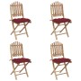 Set de comedor de jardín plegable 5 piezas con cojines bambú de vidaXL, Conjuntos de jardín - Ref: Foro24-3063984, Precio: 27...