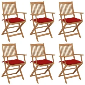 Sillas de jardín plegables 6 uds y cojines madera maciza acacia de vidaXL, Sillas de jardín - Ref: Foro24-3074961, Precio: 33...