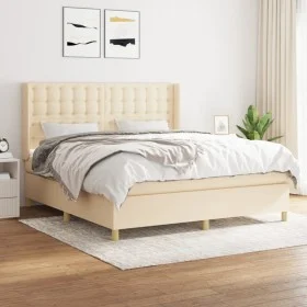 Box spring bed with cream fabric mattress 160x200 cm by vidaXL, Beds and slatted bases - Ref: Foro24-3132326, Price: 602,97 €...