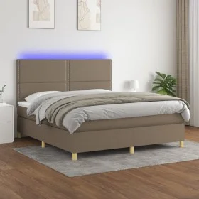 Cama box spring colchón y luces LED tela gris taupe 160x200 cm de vidaXL, Camas y somieres - Ref: Foro24-3135369, Precio: 580...