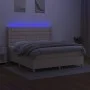 Boxspringbett-Matratze und LED-Leuchten, cremefarbener Stoff, 160 x 200 cm von vidaXL, Betten und Lattenroste - Ref: Foro24-3...