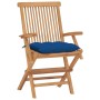 Sillas de jardín 4 uds madera maciza de teca con cojines azules de vidaXL, Sillas de jardín - Ref: Foro24-3065642, Precio: 39...