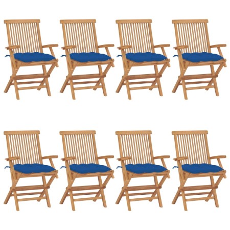Sillas de jardín 8 uds madera maciza de teca con cojines azules de vidaXL, Sillas de jardín - Ref: Foro24-3072914, Precio: 62...