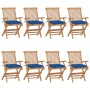 Sillas de jardín 8 uds madera maciza de teca con cojines azules de vidaXL, Sillas de jardín - Ref: Foro24-3072914, Precio: 62...