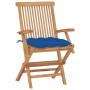 Sillas de jardín 8 uds madera maciza de teca con cojines azules de vidaXL, Sillas de jardín - Ref: Foro24-3072914, Precio: 62...