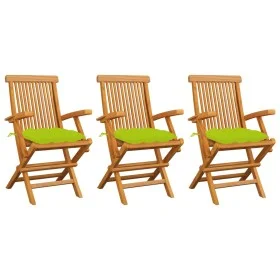 Sillas de jardín 3 uds madera de teca y cojines verde brillante de vidaXL, Sillas de jardín - Ref: Foro24-3062540, Precio: 23...