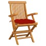 Sillas de jardín 3 uds madera maciza de teca con cojines rojos de vidaXL, Sillas de jardín - Ref: Foro24-3062535, Precio: 238...
