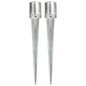 Picas de tierra 2 unidades acero galvanizado plateado 12x91 cm by vidaXL, Spikes for anchoring in the ground - Ref: Foro24-14...