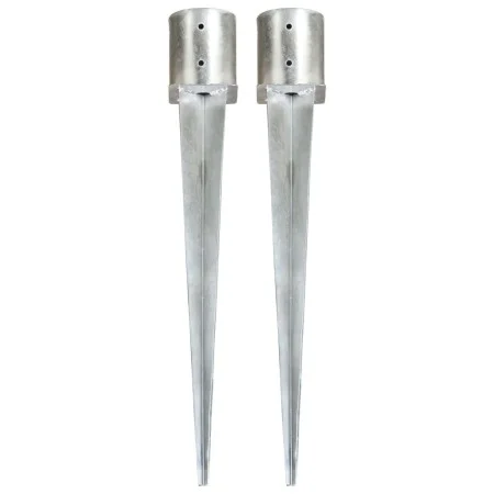 Picas de tierra 2 unidades acero galvanizado plateado 12x91 cm by vidaXL, Spikes for anchoring in the ground - Ref: Foro24-14...