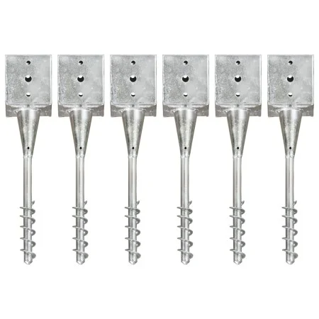 Picas de tierra 6 uds acero galvanizado plateado 12x12x56 cm by vidaXL, Spikes for anchoring in the ground - Ref: Foro24-1454...