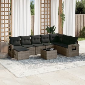 Set de muebles de jardín 9 pzas y cojines ratán sintético gris en Conjuntos de jardín | Comprar online en Foru.es
