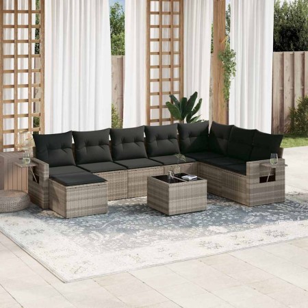 Set muebles jardín 9 pzas y cojines ratán sintético gris claro en Conjuntos de jardín | Comprar online en Foru.es