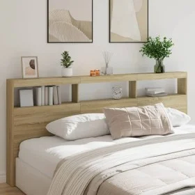 Bed headboard with LED Sonoma oak 220x17x102 cm by vidaXL, Headboards and footboards - Ref: Foro24-839226, Price: 120,15 €, D...