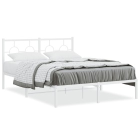 Estructura de cama de metal con cabecero blanca 135x190 cm de vidaXL, Camas y somieres - Ref: Foro24-376274, Precio: 98,03 €,...