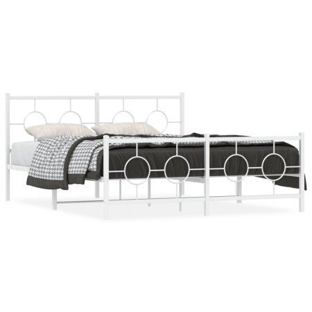 Estructura cama metal con cabecero y estribo blanco 150x200 cm de vidaXL, Camas y somieres - Ref: Foro24-376295, Precio: 116,...