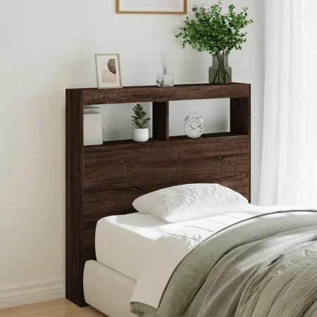 Cabecero de cama con luz LED marrón roble 100x17x102 cm de vidaXL, Cabeceros y pies de cama - Ref: Foro24-839188, Precio: 65,...