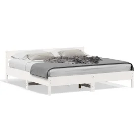 Bed frame with white pine wood headboard 200x200cm by vidaXL, Beds and slatted bases - Ref: Foro24-3216210, Price: 209,45 €, ...