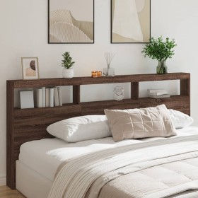 Cabecero de cama con luz LED marrón roble 220x17x102 cm de vidaXL, Cabeceros y pies de cama - Ref: Foro24-839230, Precio: 114...