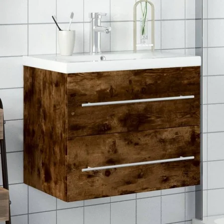 Mueble de baño con lavabo integrado roble ahumado de vidaXL, Tocadores de baño - Ref: Foro24-3278773, Precio: 187,32 €, Descu...