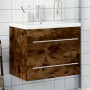 Mueble de baño con lavabo integrado roble ahumado de vidaXL, Tocadores de baño - Ref: Foro24-3278773, Precio: 198,74 €, Descu...