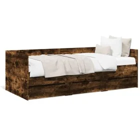Tumbona con cajones madera ingeniería roble ahumado 90x200 cm de vidaXL, Camas y somieres - Ref: Foro24-3280822, Precio: 205,...