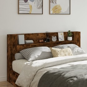 Cabecero de cama con LED roble ahumado 200x16,5x103,5 cm de vidaXL, Cabeceros y pies de cama - Ref: Foro24-839270, Precio: 10...