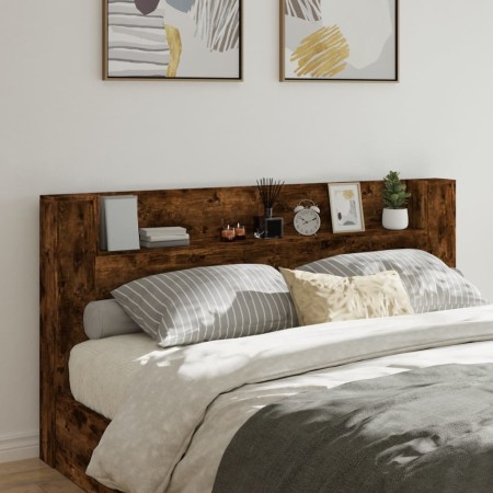 Cabecero de cama con LED roble ahumado 200x16,5x103,5 cm de vidaXL, Cabeceros y pies de cama - Ref: Foro24-839270, Precio: 10...