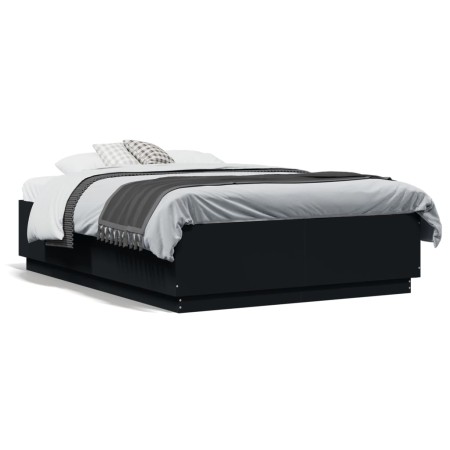 Estructura cama con luces LED madera ingeniería negro 135x190cm de vidaXL, Camas y somieres - Ref: Foro24-3209647, Precio: 17...