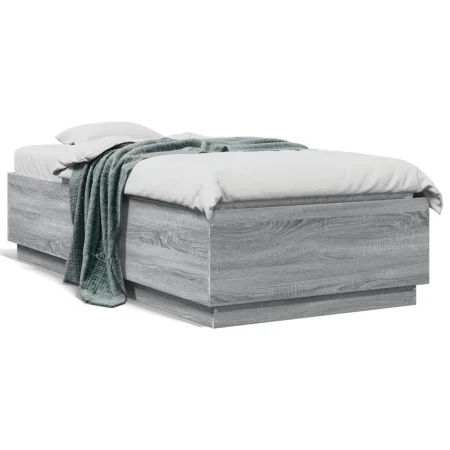 Sonoma gray engineered wood bed frame 90x190 cm by vidaXL, Beds and slatted bases - Ref: Foro24-3209756, Price: 112,87 €, Dis...
