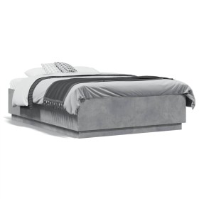 Estructura de cama madera de ingeniería gris hormigón 135x190cm de vidaXL, Camas y somieres - Ref: Foro24-3209740, Precio: 14...