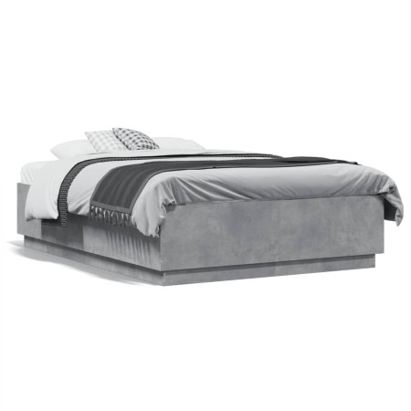 Estructura de cama madera de ingeniería gris hormigón 135x190cm de vidaXL, Camas y somieres - Ref: Foro24-3209740, Precio: 14...